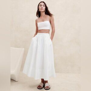 NWOT! Banana Republic White Ariella Poplin Midi Skirt - Multiple